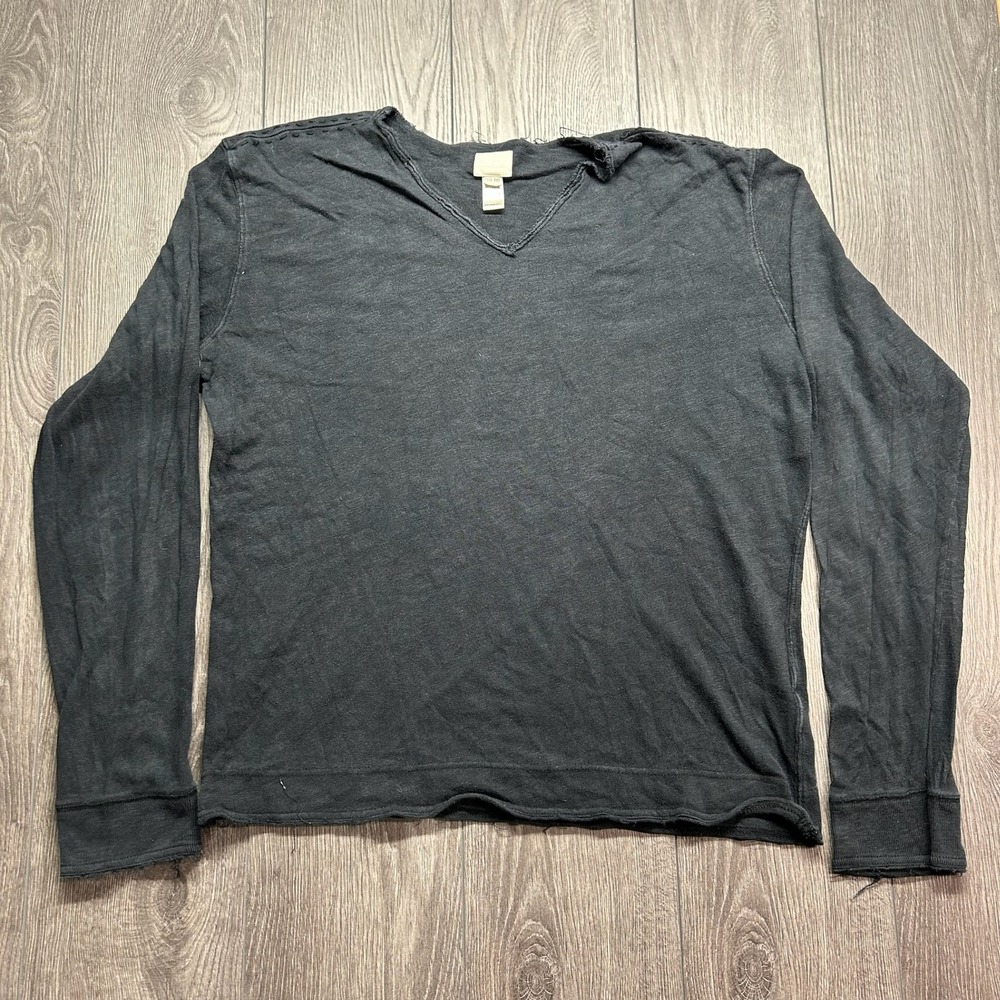 Diesel Long Sleeve Shirt XXL Black Cotton V-Neck Distressed Y2K Top